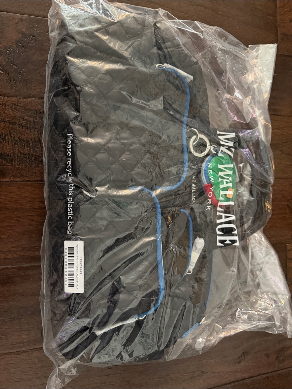 MZ Wallace x Splits 59 Black Quilted Duffle with Classic Blue Trim
